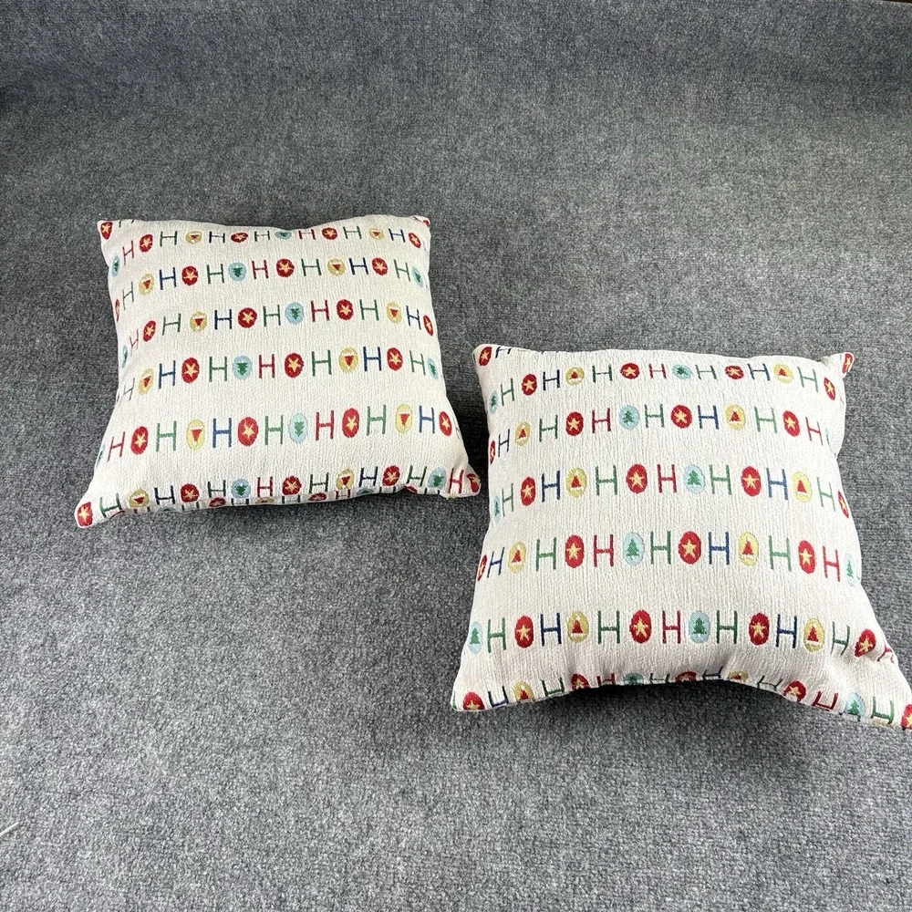 Christmas Throw Pillows Set Of 2 White Red Ho Ho Ho Santa Hat Holiday Farmhouse